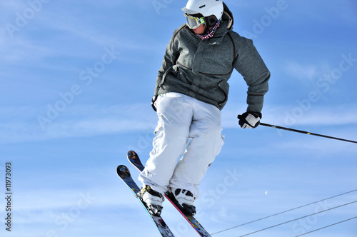 Aeroski  girl jumping on skis