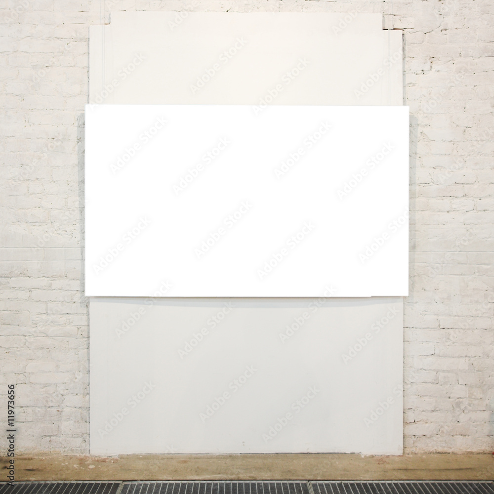 Empty white banner on wall Empty white banner on wall