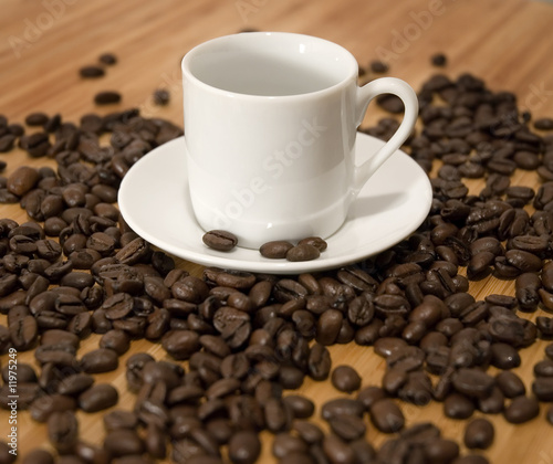 Espresso Coffee Beans with Cup and Saucer