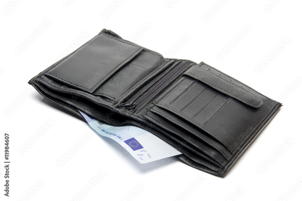 Wallet on white background with twenty Euro Wallet on white background with twenty Euro