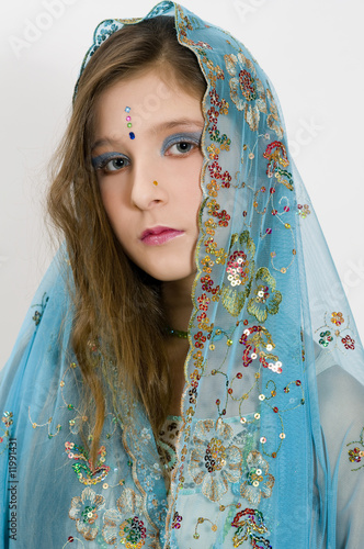 Closeup of fashion girl with blue scarf