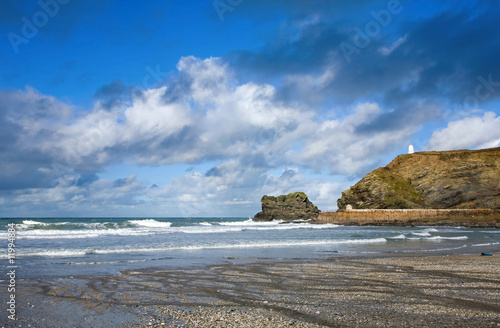 Atlantic clouds over Portreath pier, Cornwall UK photo