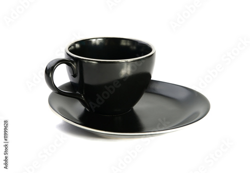 Black cup and plate on white background