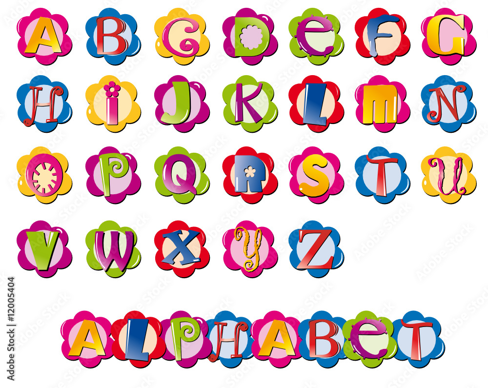 Alphabet multicolore fleurs