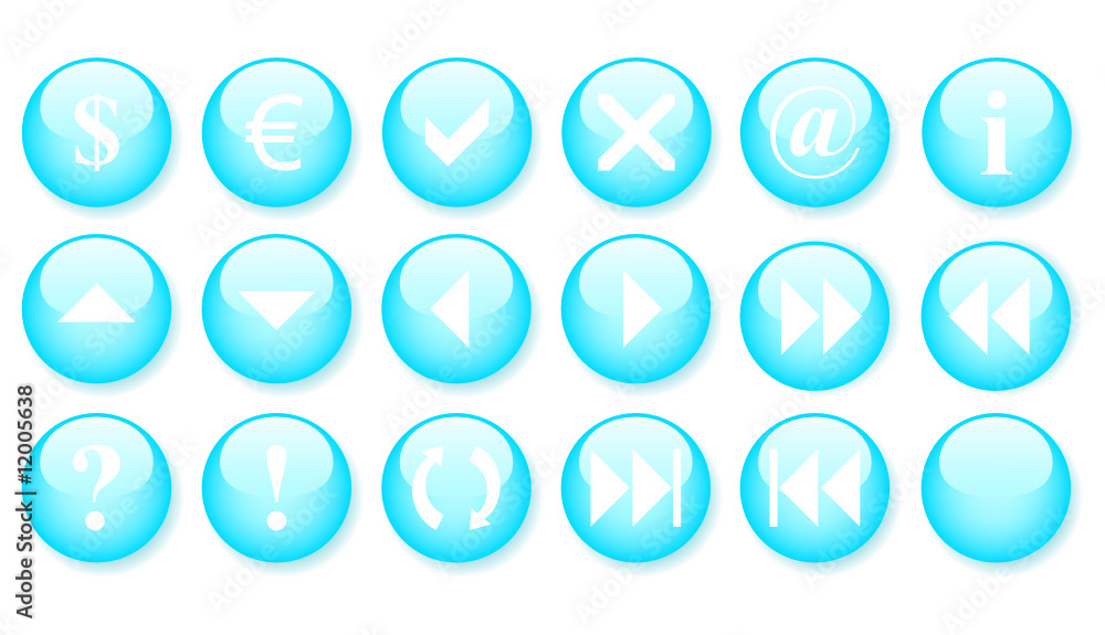 Blue buttons, icon set Blue buttons, icon set