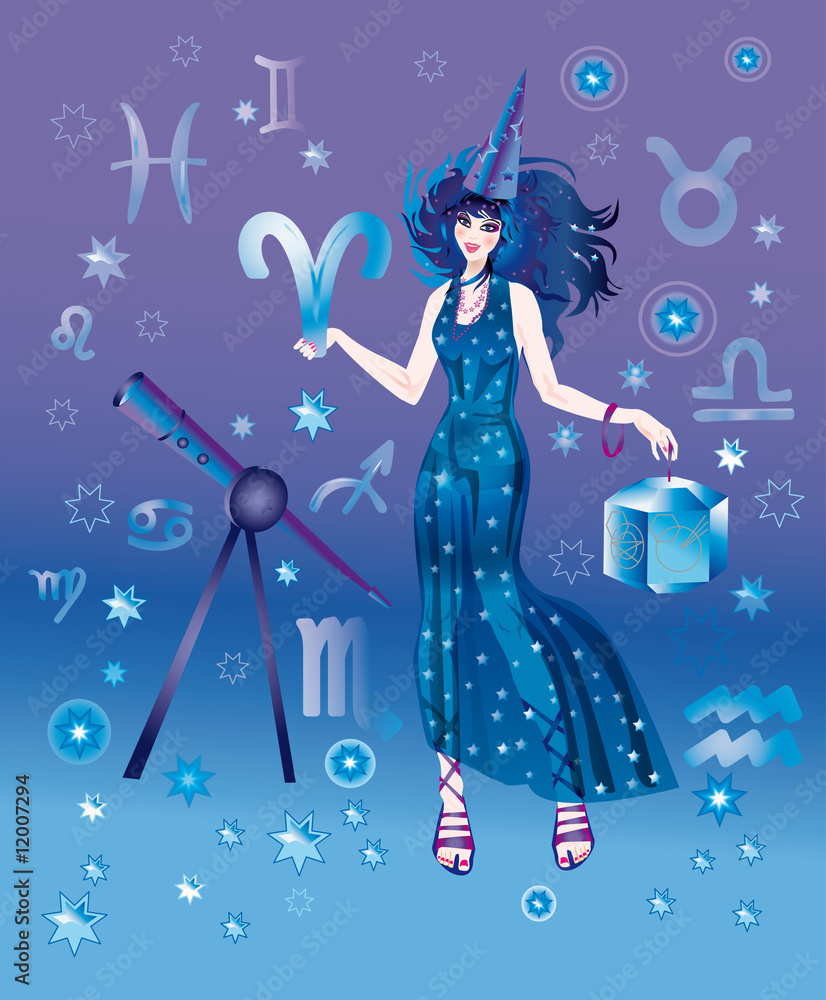 Φωτογραφία Girl-astrologer with sign of zodiac of Aries character