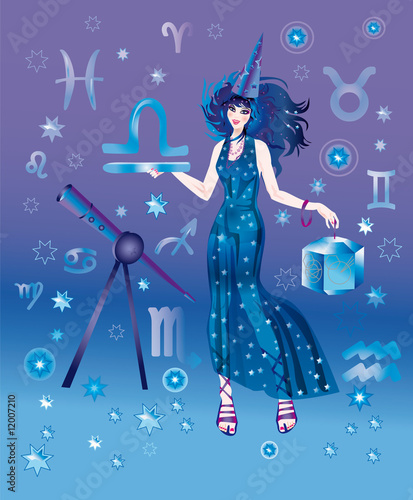 Billede på lærred Girl-astrologer with sign of zodiac of Libra character