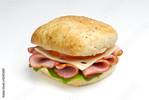 Ham and Cheese Sandwich isolated on white with clipping path
