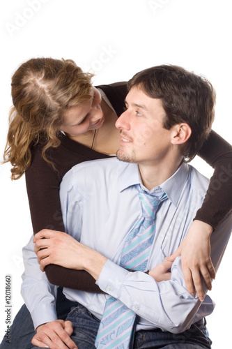 Fototapeta Naklejka Na Ścianę i Meble -  Couple in love smiling. Over white background