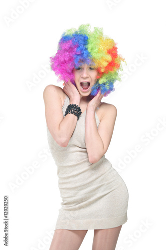 Excited young woman isolated against white background