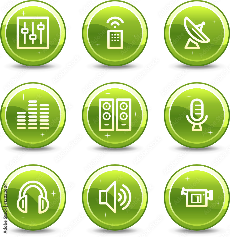 Media web icons, green glossy circle buttons series Media web icons, green glossy circle buttons series