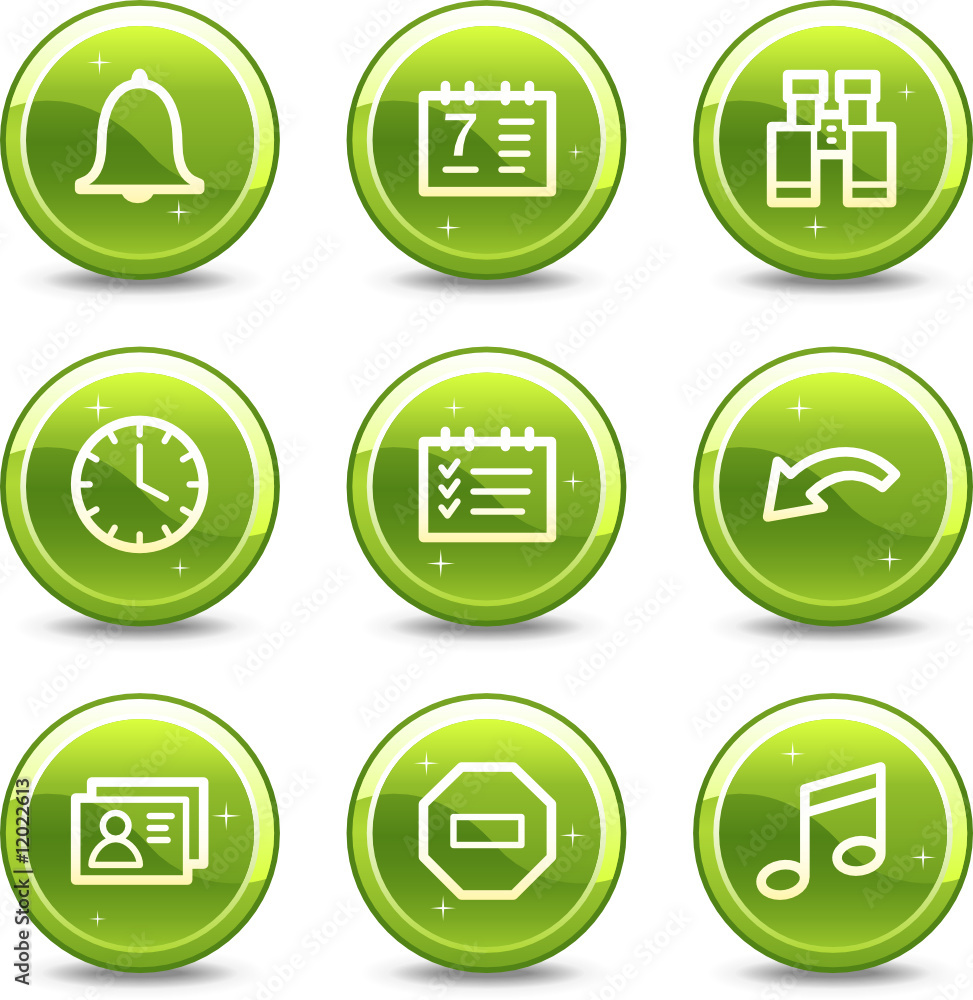 Organizer web icons, green glossy circle buttons series Organizer web icons, green glossy circle buttons series