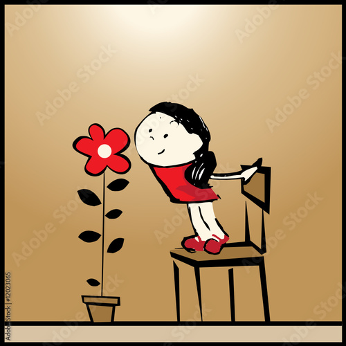 The Smell of Love. Girl with flower