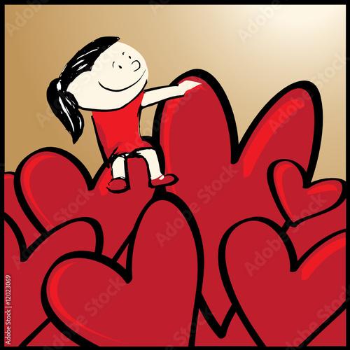 Valentine background with hearts and girl