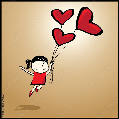 Valentine's Day: Flying Girl with heart-balloon present