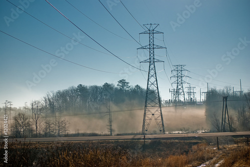 power lines and fog