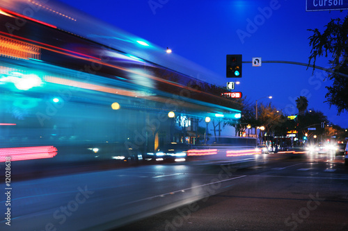 Speeding bus, blurred motion
