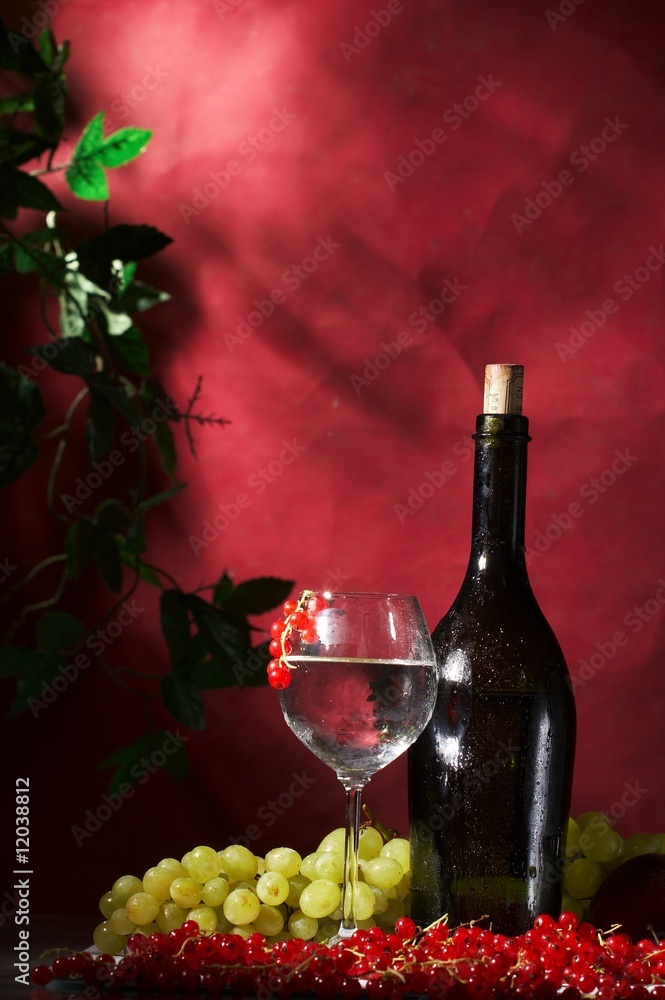 Glass and bottle of  wine
