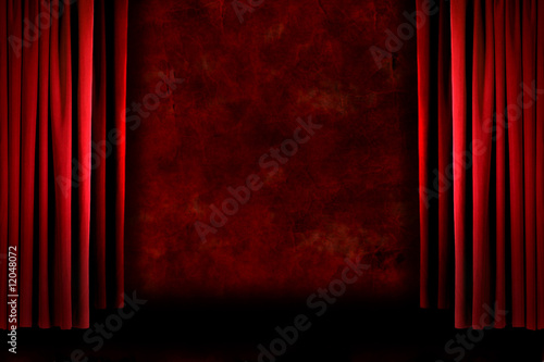 Red old fashioned grungy stage drapes