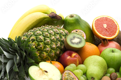 fresh fruits on white background