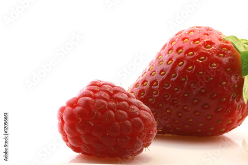 fresh raspberry and strawberry with white background