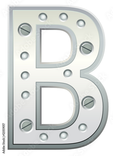 Metallic letter with rivets and screws