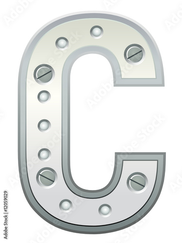 Metallic letter with rivets and screws