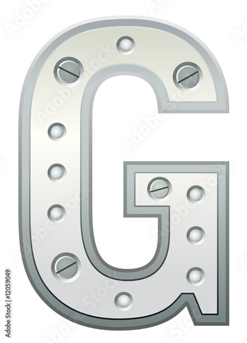 Metallic letter with rivets and screws