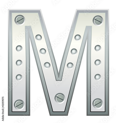 Metallic letter with rivets and screws