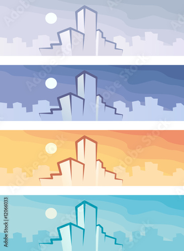 Four backgrounds with city buildings