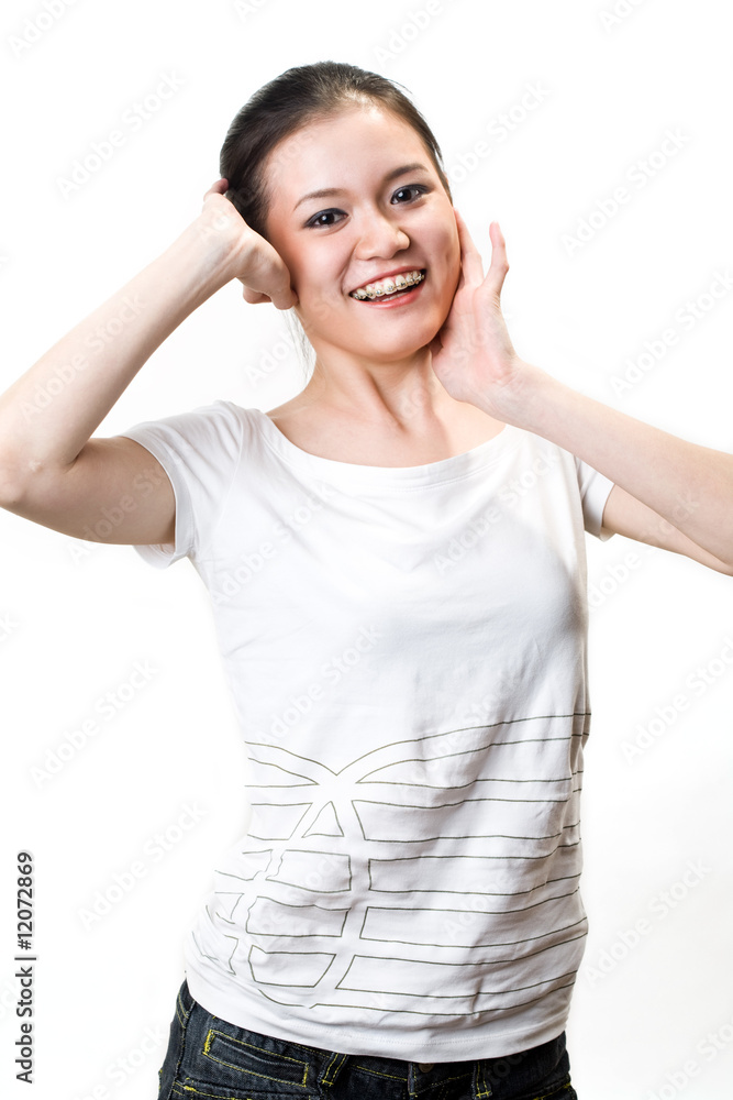 happy young woman with braces happy young woman with braces
