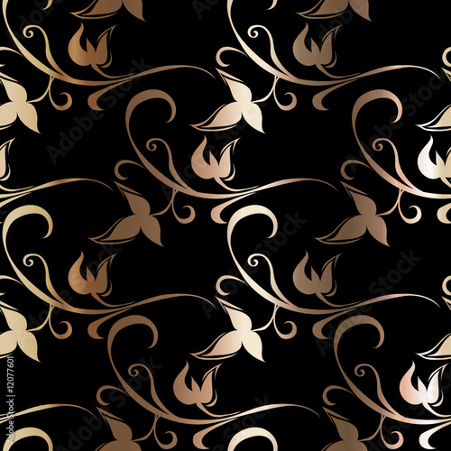 Floral seamless vintage gold on black pattern