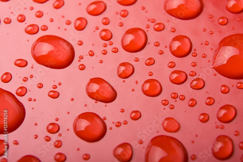 Water Drops on Red Surface