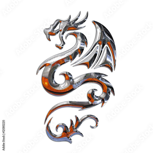 Ilustracion de un Dragon Mitico en Cromo y Fuego photo