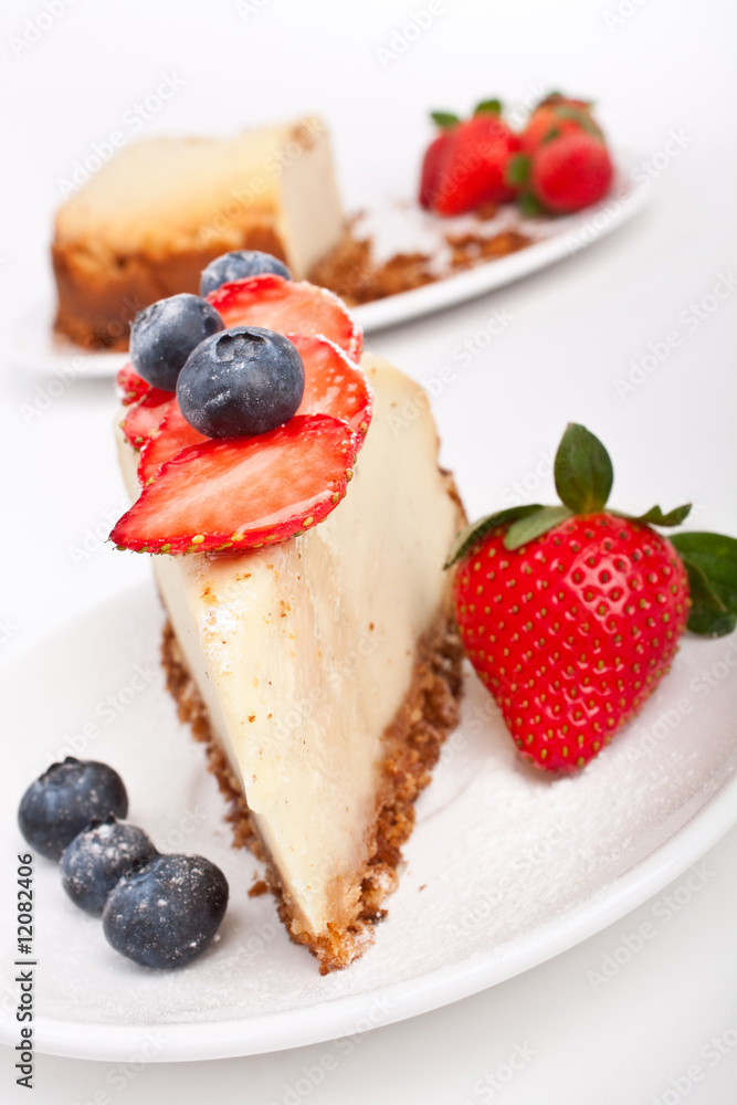 Slice of cheesecake decorated with berries