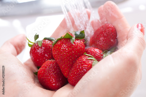 Hands Rinsing Strawberries