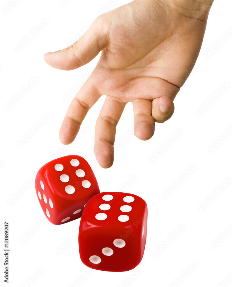 Male Hand Throwing Dice on White foto de Stock | Adobe Stock
