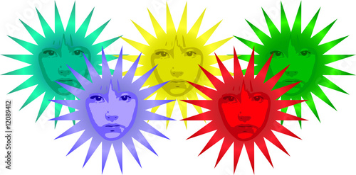 vector colorful flower shaped suns with faces