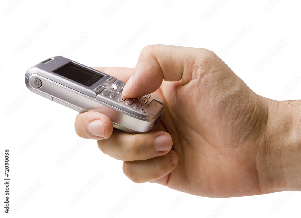 Hand Dialing on Cell Phone with Clipping Path Hand Dialing on Cell Phone with Clipping Path