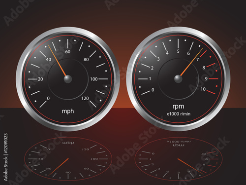 Auto Dashboard Gauges with Reflections - Vector
