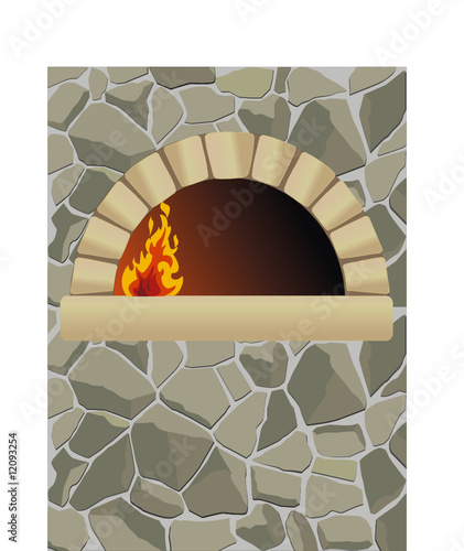 vector firewood oven with  on stone wall