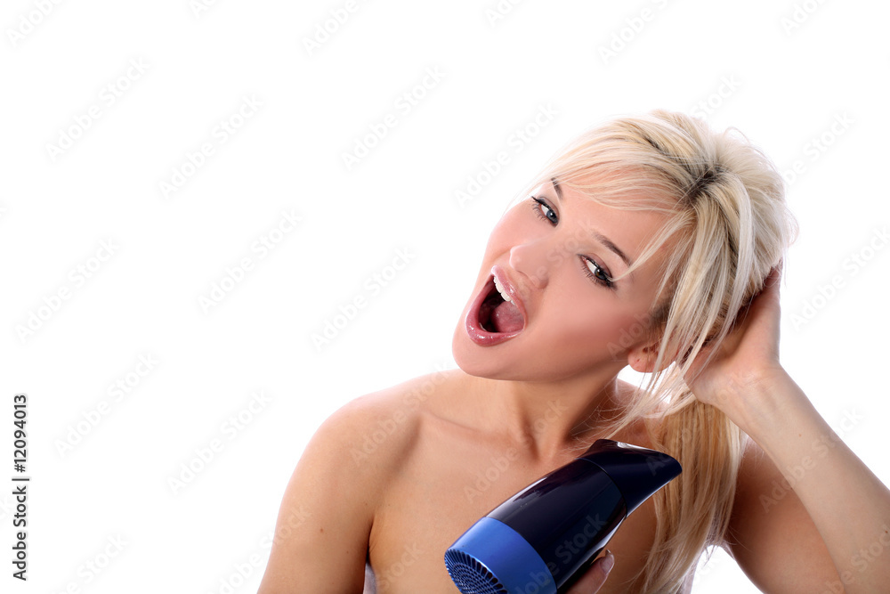 blonde with drier isolated in white blonde with drier isolated in white