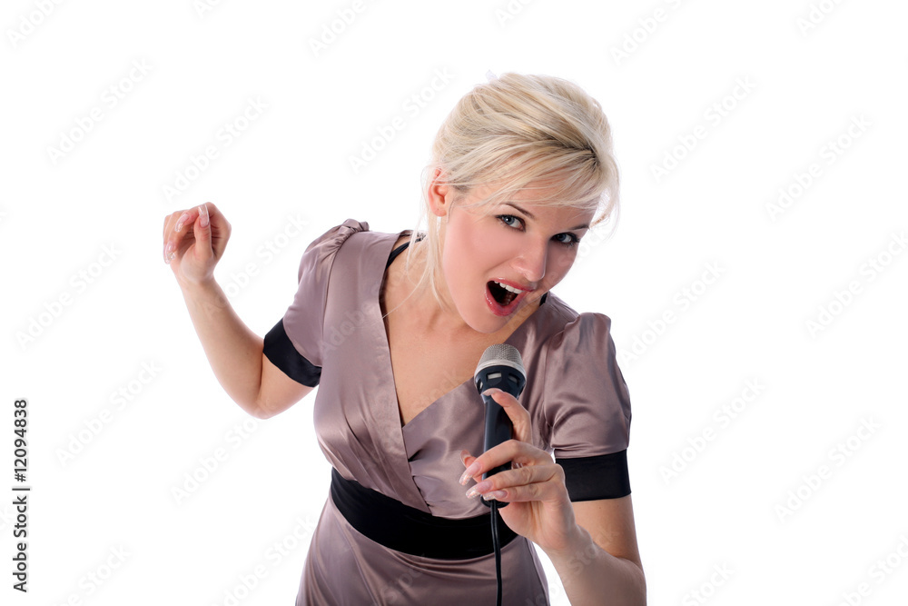 blonde with mic isolated in white blonde with mic isolated in white