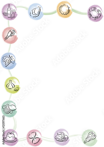 colored splotches and food symbols