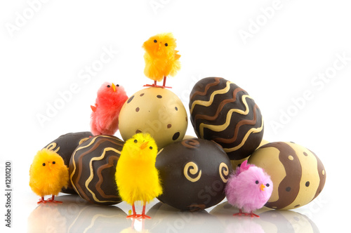 chocolate easter eggs with chicks