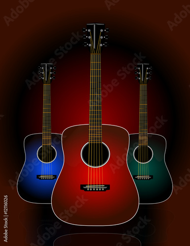 Trio of realistic acoustic guitars