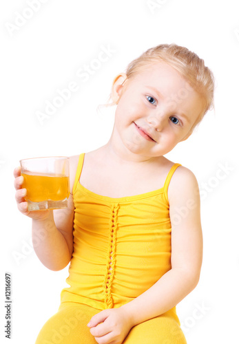 girl with juice isolated on white