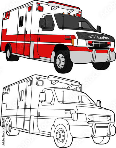 Vector Drawing of an Ambulance - color and lines
