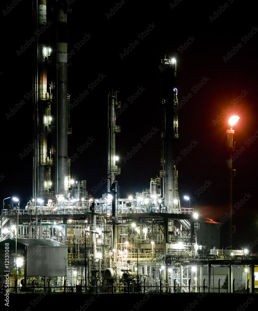 Part of refinery complex,night