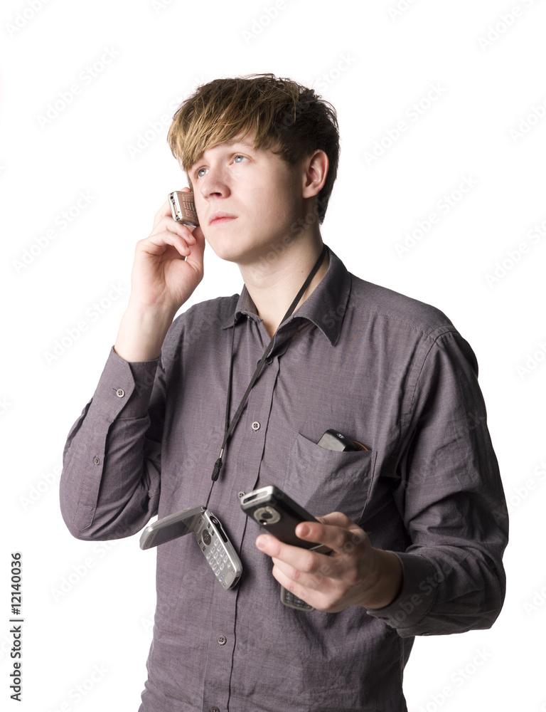 Fotografie Young man with telephones